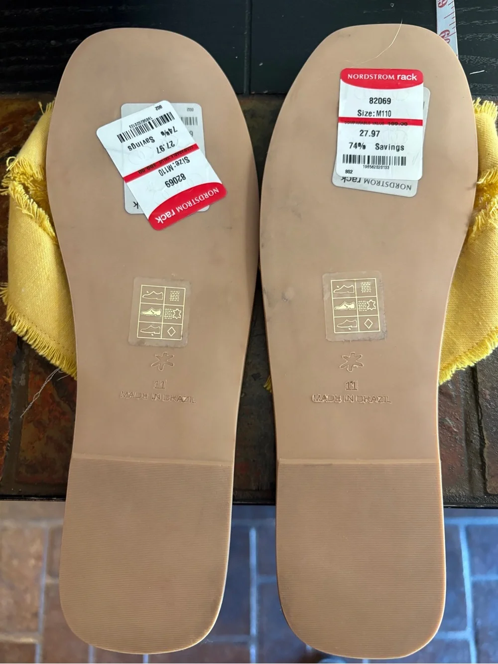 Nordstrom Yellow Frayed Bow Slide Sandals